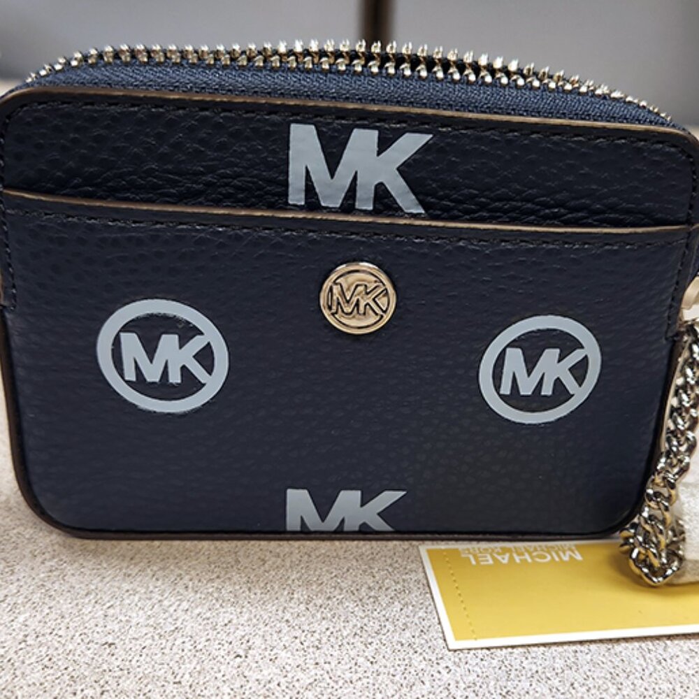 Michael Kors Jet Set Travel Medium Zip Around Leather Card Case - Navy - NWT